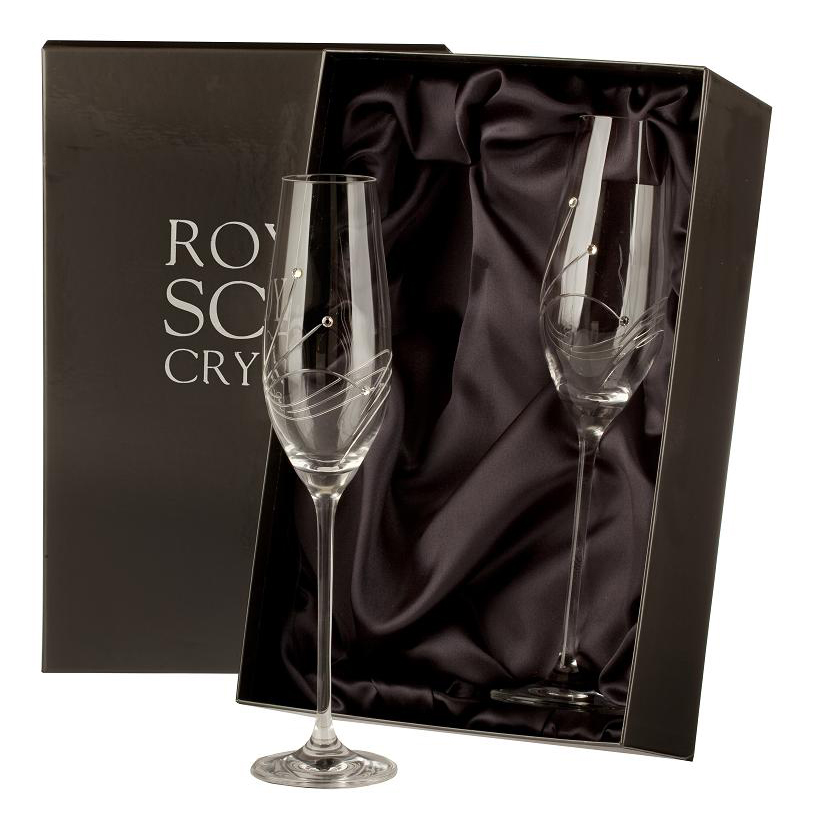 Buy Presentation Boxed Pair of Diamante Royal Scot Champagne Flutes